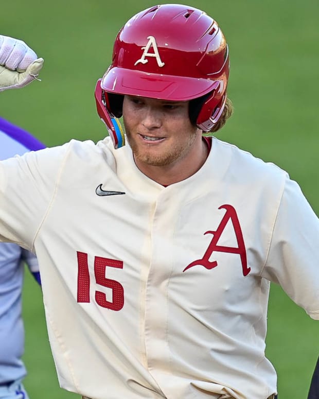 Razorbacks' Ben McLaughlin on first base against UCA on Tuesday night.